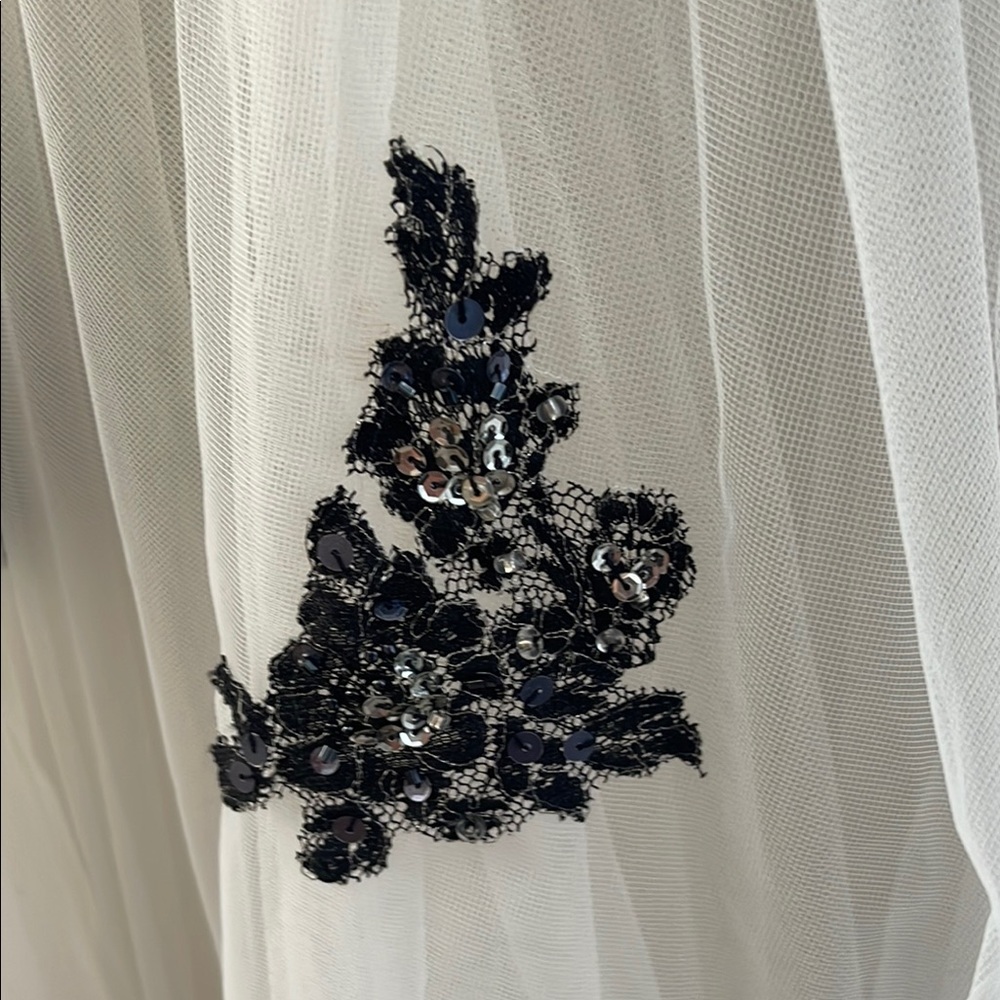 Xcite Formal Black and White Tulle Gown With Beading - Picture 7 of 10
